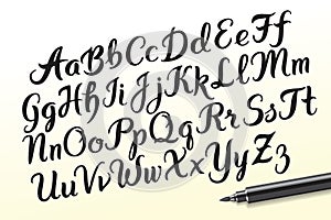 Hand drawn brushpen alphabet letters