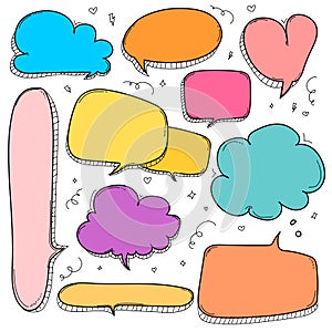 Hand Drawn Bubbles Set. Doodle Style Comic Balloon, Cloud Shaped Design Elements.