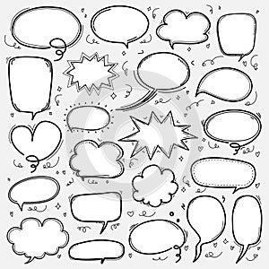 Hand Drawn Bubbles Set. Doodle Style Comic Balloon, Cloud Shaped Design Elements.