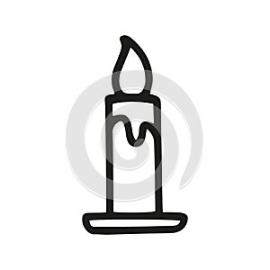 Hand drawn burning candle in doodle sketch style