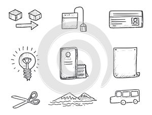Hand drawn business icons doddle set sketch design photo