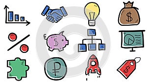 Hand drawn business icons set.