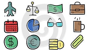 Hand drawn business icons set.