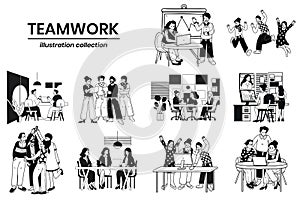 Hand Drawn Business people and social networks collection in flat style illustration for business idea