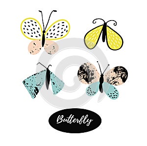 Hand drawn butterfly logo design collection. Vector elements.
