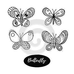 Hand drawn butterfly logo design collection. Vector elements isolated on the white background.