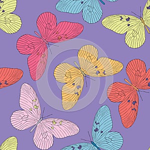 Hand drawn butterfly seamless pattern.