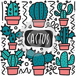 hand drawn cactus doodle set