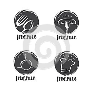 Hand drawn calligraphy cooking, cuisine logo, Icon and label