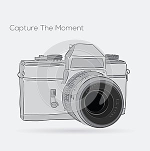 Hand drawn camera icon with quote. vector