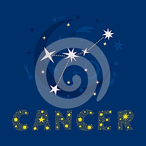 Zodiac Cancer stars constellation with lettering photo