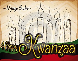 Hand Drawn Candles with Flag for Kwanzaa Celebration, Vector Illustration photo