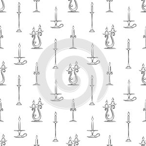 Hand drawn candles seamless pattern