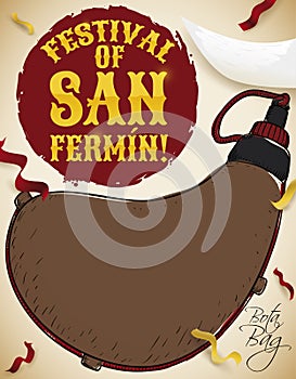 Hand Drawn Canteen, Bull Horn and Streamers for San Fermin, Vector Illustration photo