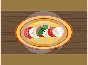 Hand drawn caprese salad on wooden panel