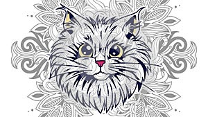 hand drawn cartoon cat doodle for adult coloring page