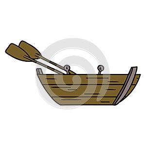 hand drawn cartoon doodle of a wooden row boat