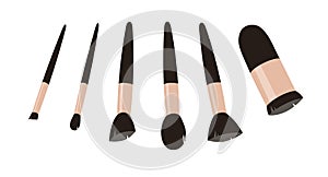 Hand Drawn Cartoon Fashion Illustration Makeup Tools Brush. Vector Set Drawing Beauty Products. Art Work Collection Decorative