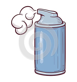 Hand drawn cartoon illustration of  shaving foam spray can