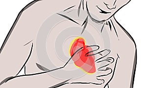 hand drawn cartoon illustration of a sick man having a heart attack with his hands holding his chest