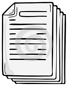 Hand drawn cartoon illustration of a stack of paper documents