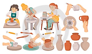 Hand drawn cartoon pottery set