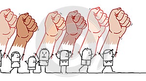 Cartoon Protesting People with Big multi-ethnical Raised Fists photo