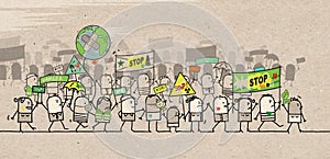Cartoon Protesting and Walking group of People - Ecological photo