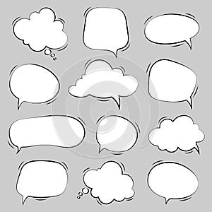 Hand drawn cartoon speech bubbles, vector set