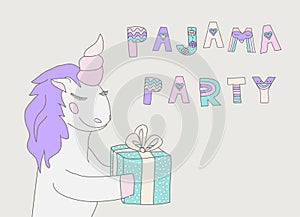 Hand drawn cartoon vector template for pajama party invitation