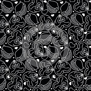 hand drawn cats seamless vector pattern. Doodle art. white on black