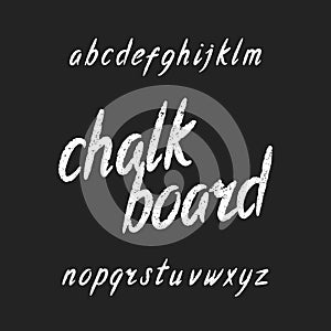 Hand drawn chalk board alphabet font. Lowercase letters.