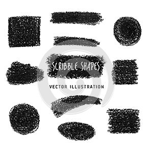 Hand drawn chalk texture set. Vector charcoal design element. Black stain for banner, background. Scribble smudges