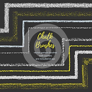 Hand drawn chalk vector brushes with inner and outer corner. Chalk brush, divider, border.