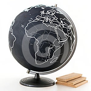 Chalkboard earth globe drawing isolated on white background photo