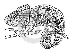 Hand drawn chameleon zentangle style for coloring book, shirt design effect, logo, tattoo and other decorations.