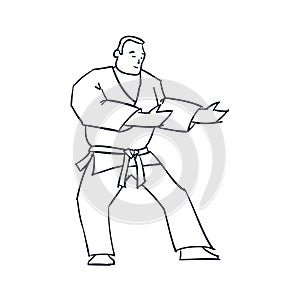 Hand Drawn Character Man in Kimono. Vector