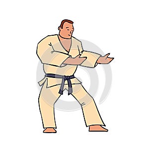 Hand Drawn Character Man in Kimono. Vector