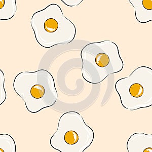 Hand drawn cheerful fried eggs pattern on a soft pastel background