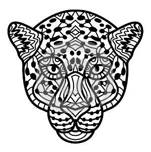 Hand-drawn Cheetah with ethnic doodle pattern. Coloring page - zendala