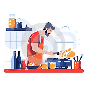 Pintado a mano cocinero cocinando en La cocina un piso estilo ilustraciones la tienda 