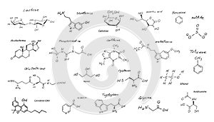 Hand Drawn Chemistry Formula Set, Sketched Molecule Formulas photo