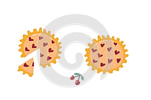 Hand drawn cherry berry pie with hearth shape lattice