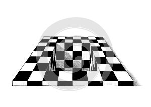 Hand Drawn Chess Board With Rectangular Hole