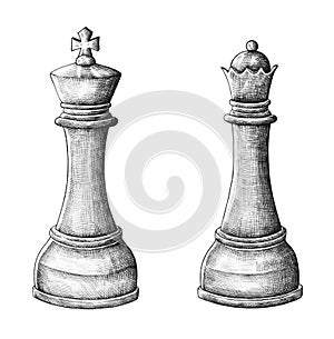 Hand-drawn chess king and queen illustration