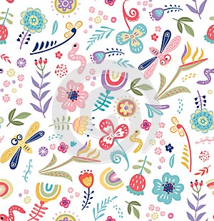 Hand drawn childish botanical seamless pattern vector flat illustration nursery wallpaper template