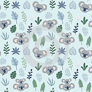 Hand drawn childish seamless pattern with Koalas. Cute Koala Bear print photo