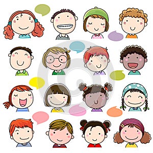 Hand drawn children faces set