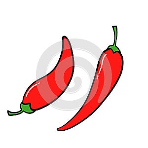 Hand drawn chilly pepper. Hot red chili peppers, cartoon mexican chilli or chillies illustration, vectors paprika. doodle