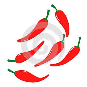 Hand drawn chilly pepper. Hot red chili peppers, cartoon mexican chilli or chillies illustration, vectors paprika. doodle